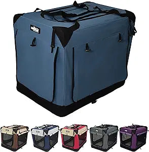 4-Door Folding Soft Dog Crate With Ains, Carrying Bag And Fleece Bed (2 Year ), Indoor & Outdoor Pet Home (42"" L X 28"" W X