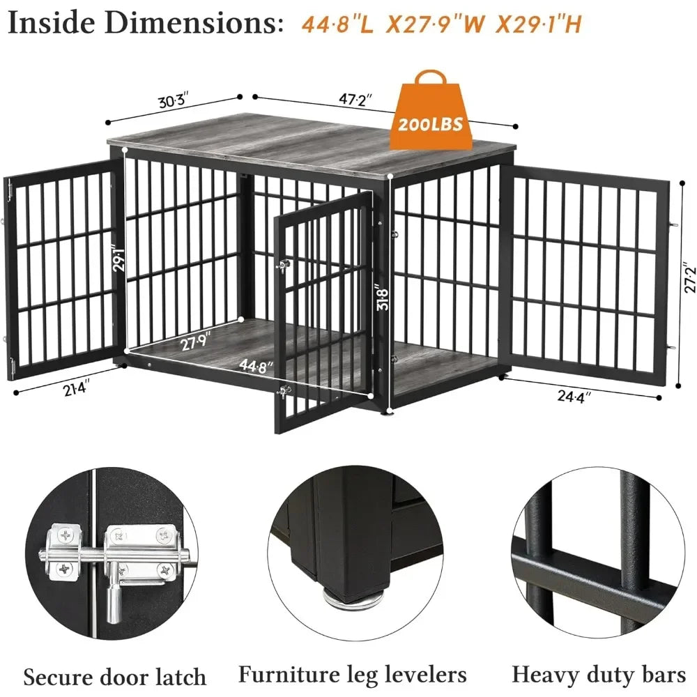 Rustic Heavy Duty Dog Crate Furniture for Extra Large Dogs, Decorative Pet House End Table, Wooden Cage Kennel Furniture Indoor
