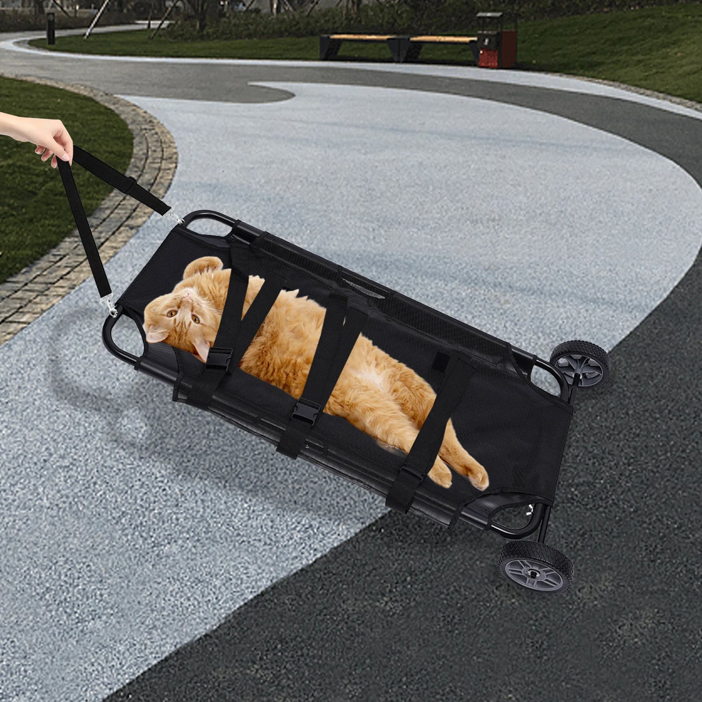 Adjustable Shoulder Strap Pet Stretcher Trolley Foldable Veterinary Transport Easy Installation Waterproof Max Load 110LBS