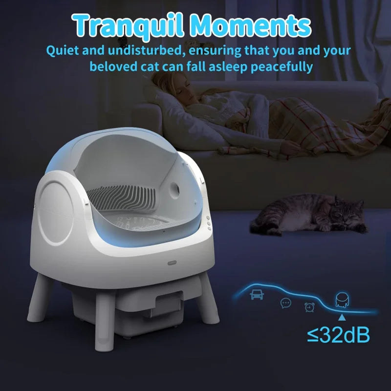 Self Cleaning Cat Litter Box Automatic for Cats with Sensor Low Noise Open Top Design Easy Clean Removable Tray Pet Litter Box