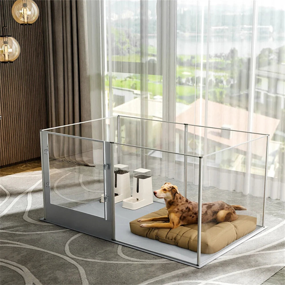 Heavy Duty Large Acrylic Dog Playpen Transparent Dog Fence Enclosure Cage Pet Whelping Box with Waterproof Fertility Pad Door