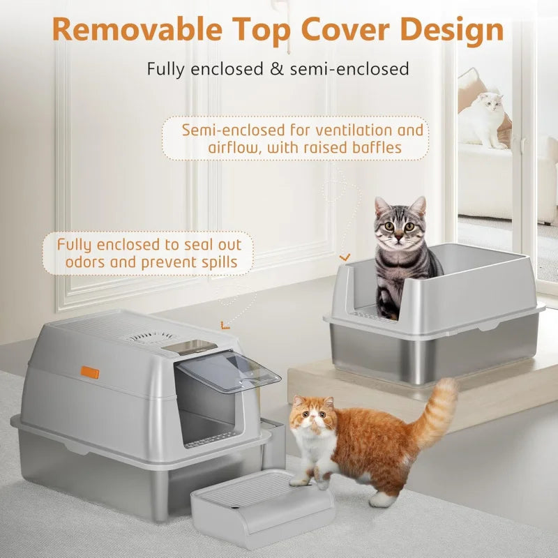 Removable Litter Box for Big/Multiple Cats, High Sides Kitty Litter Pan,Leak-Proof Extra Large Enclosed Litter Pan Easy Clean