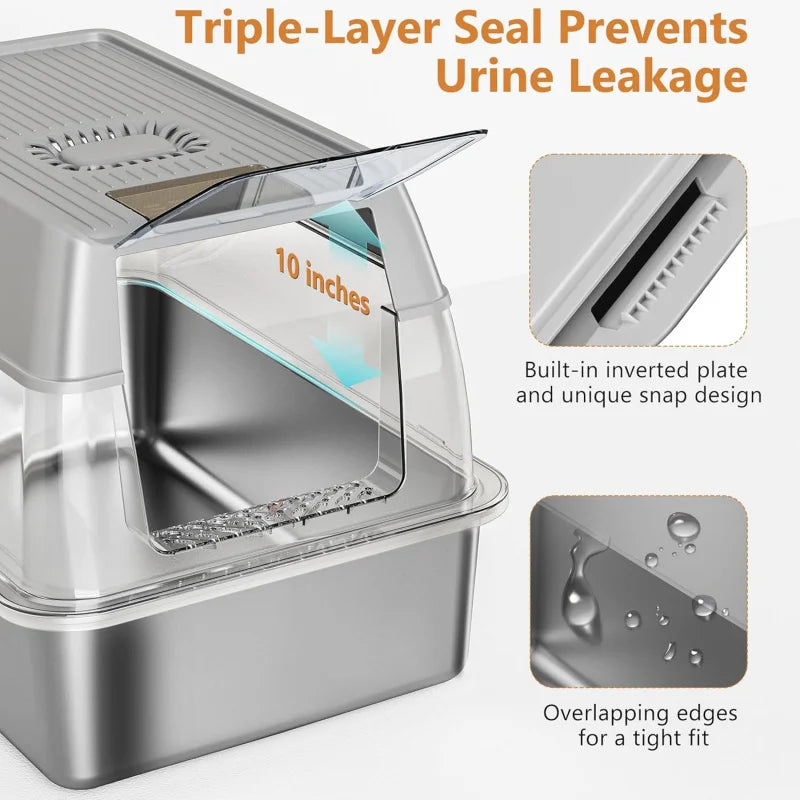 Removable Litter Box for Big/Multiple Cats, High Sides Kitty Litter Pan,Leak-Proof Extra Large Enclosed Litter Pan Easy Clean