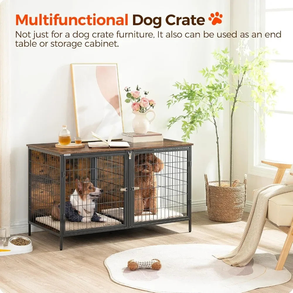 Dog Kennel with Removable Divider, Heavy Sturdy Dog Furniture Style Double Cage for Small Medium Dog, Indoor Pet House End Table