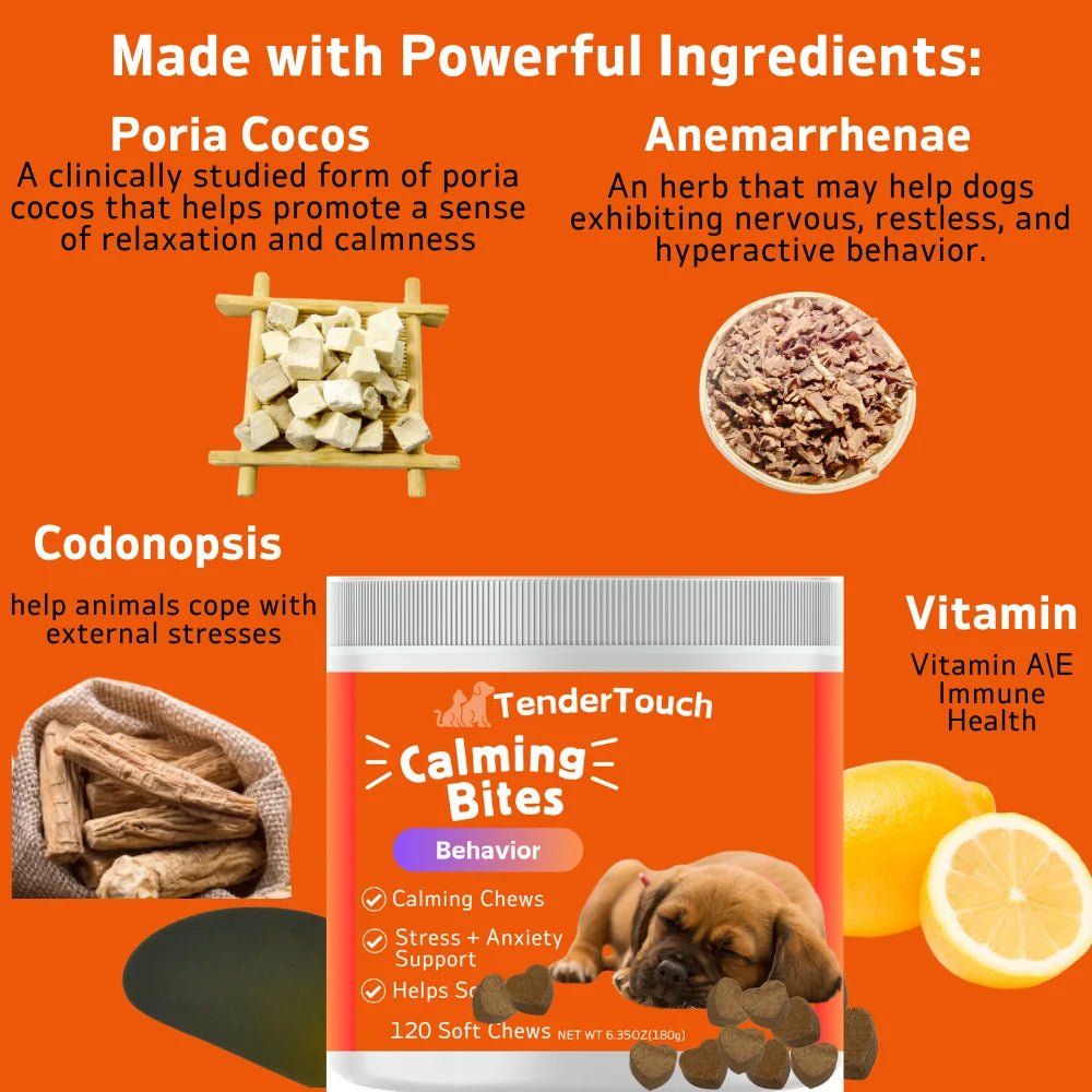 120 Chews - 1 Pack(1 x 180g/6.35oz) 180g/6.35oz - TenderTouch Calming for Dogs - Help Natural Dog Anxiety for Everyday Stress