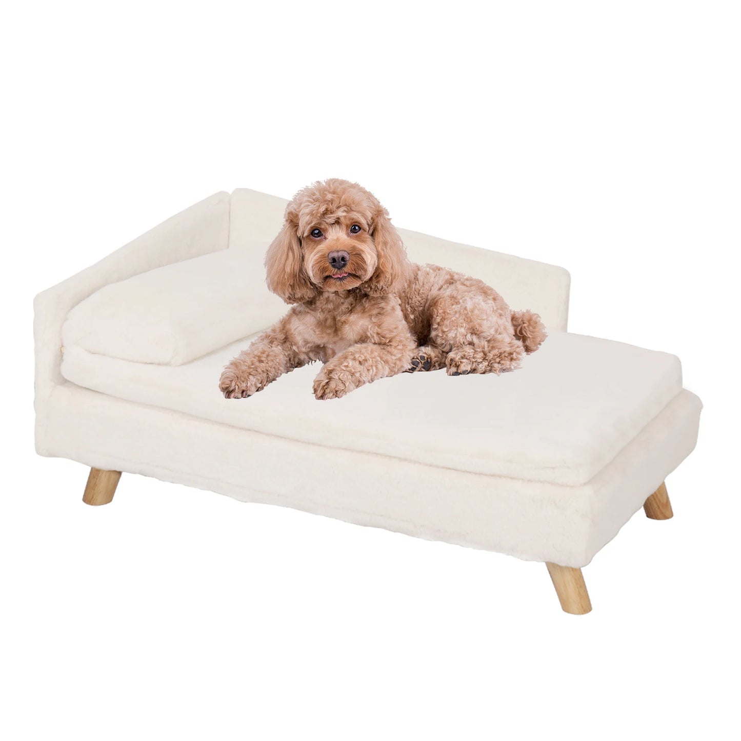 Elevated Pet Bed Solid Wood Leg Dog Cat Sofa for Indoor L Shape Plush Couch Lounge with Soft Cushion