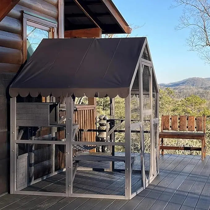 Cat House Outdoor Catio Kitty Enclosure with Super Large Enter Door,Small House, Wooden Cat Cage Condo