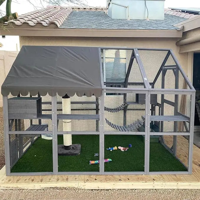 Cat House Outdoor Catio Kitty Enclosure with Super Large Enter Door,Small House, Wooden Cat Cage Condo