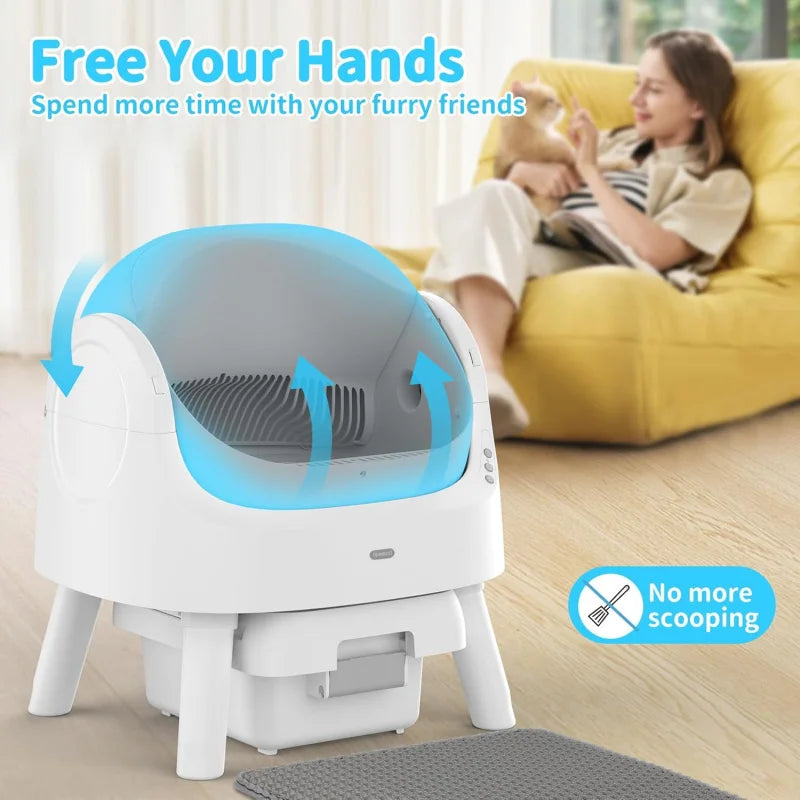 Self Cleaning Cat Litter Box Automatic for Cats with Sensor Low Noise Open Top Design Easy Clean Removable Tray Pet Litter Box