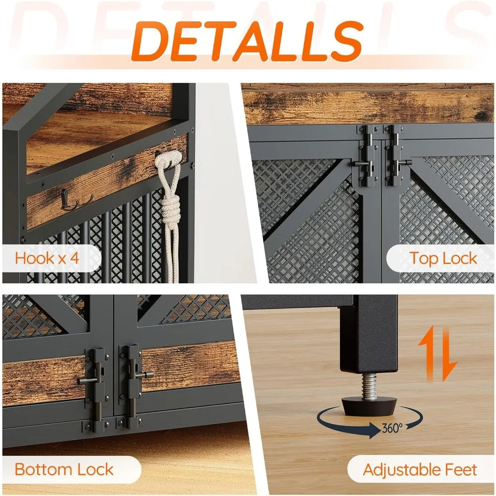 Very / 43.3" Large Dog Crate Furniture, Heavy Duty Dog Kennel Indoor With LED Light, Wooden Decorative Pet House End Table