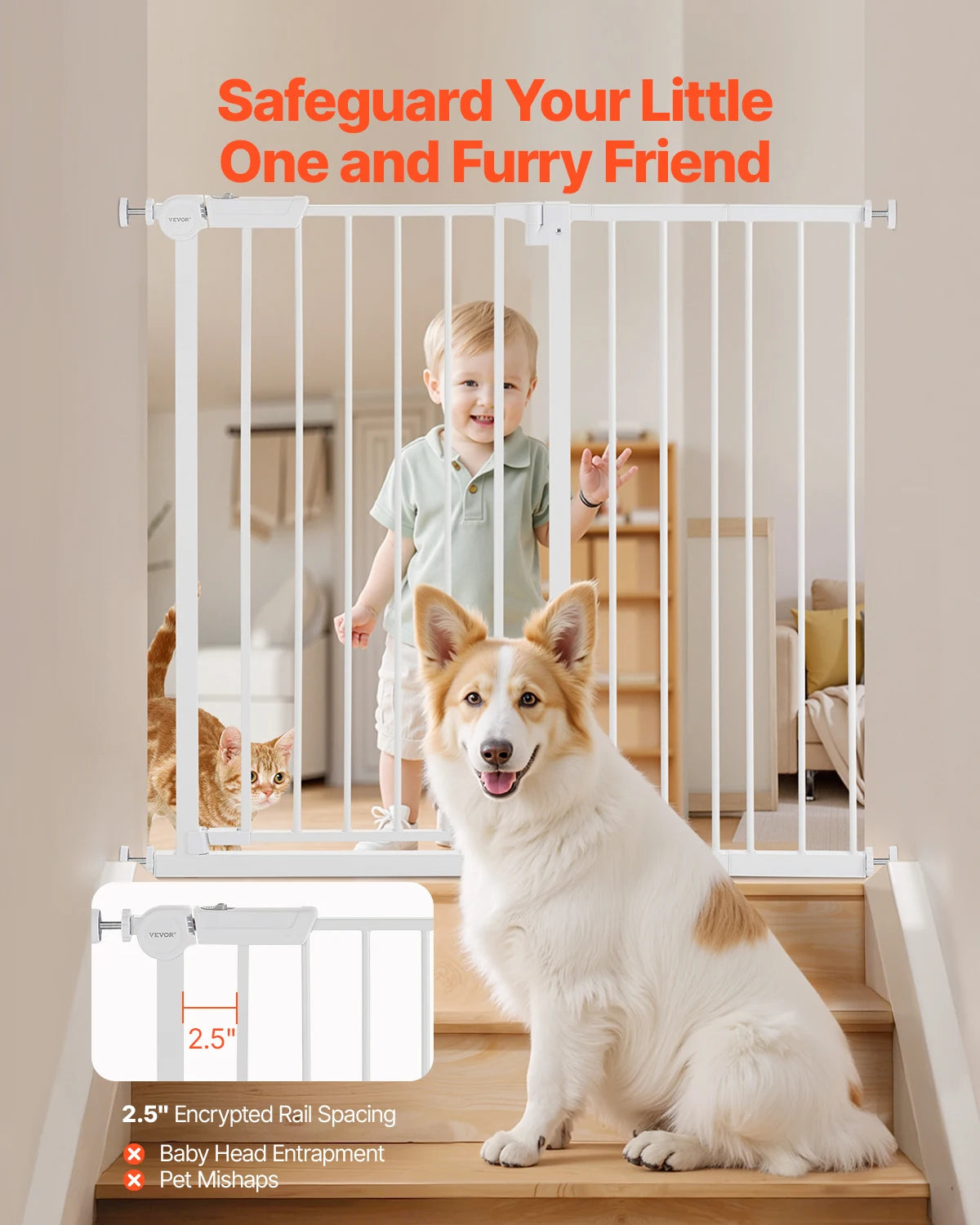 VEVOR Baby Gate 28/30/36 Inches High Dog Gate Easy Step Walk Thru Child Pet Security Pressure Mount Kit Wall Cups Doorways