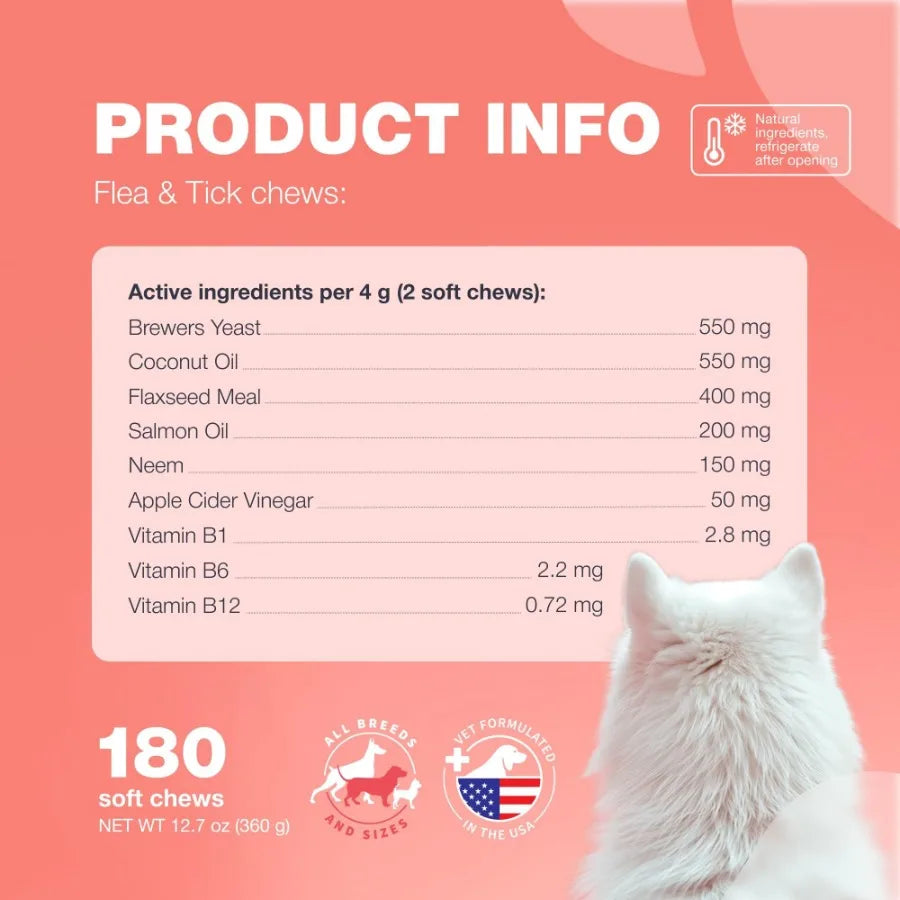 Dog Flea and Tick Treatment Chews FleaTick Prevention for Dogs Chewables Natural Dog Flea Tick Control Soft Treats Immune Suppo