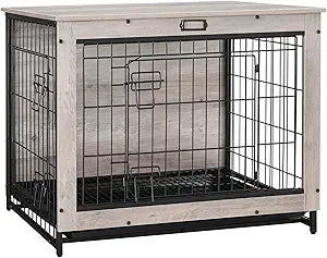 Dog Crate Furniture, 32.5"" Medium Dog Kennel Indoor, Wooden Cage With Pull-Out Tray, Double Doors Pet House Side End Table For