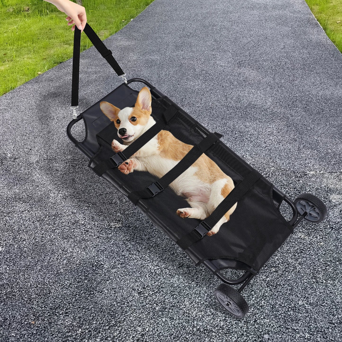 Adjustable Shoulder Strap Pet Stretcher Trolley Foldable Veterinary Transport Easy Installation Waterproof Max Load 110LBS