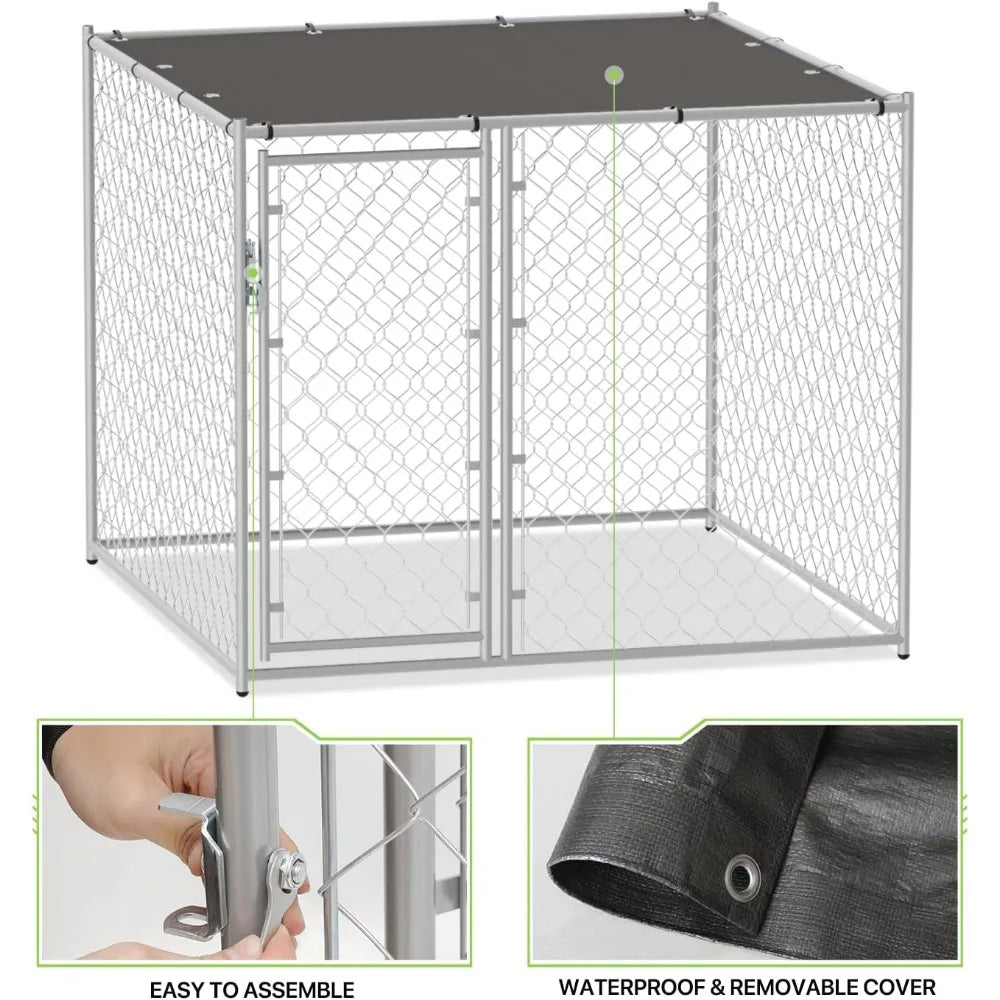 Very / 5x5 Ft Dog Kennel Outdoor For Medium Dog, Heavy Duty Alloy Steel Puppy Fence, Pet Exercise Playpen Run Cage With