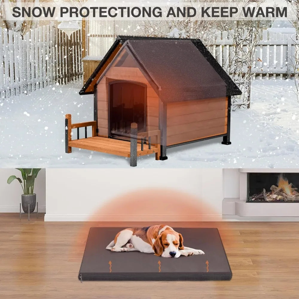 Dog House with Insulated Liner Outdoor Indoor All-Around Iron Frame Design Dog House with Porch＆Raised Feet for Small Medium Lar