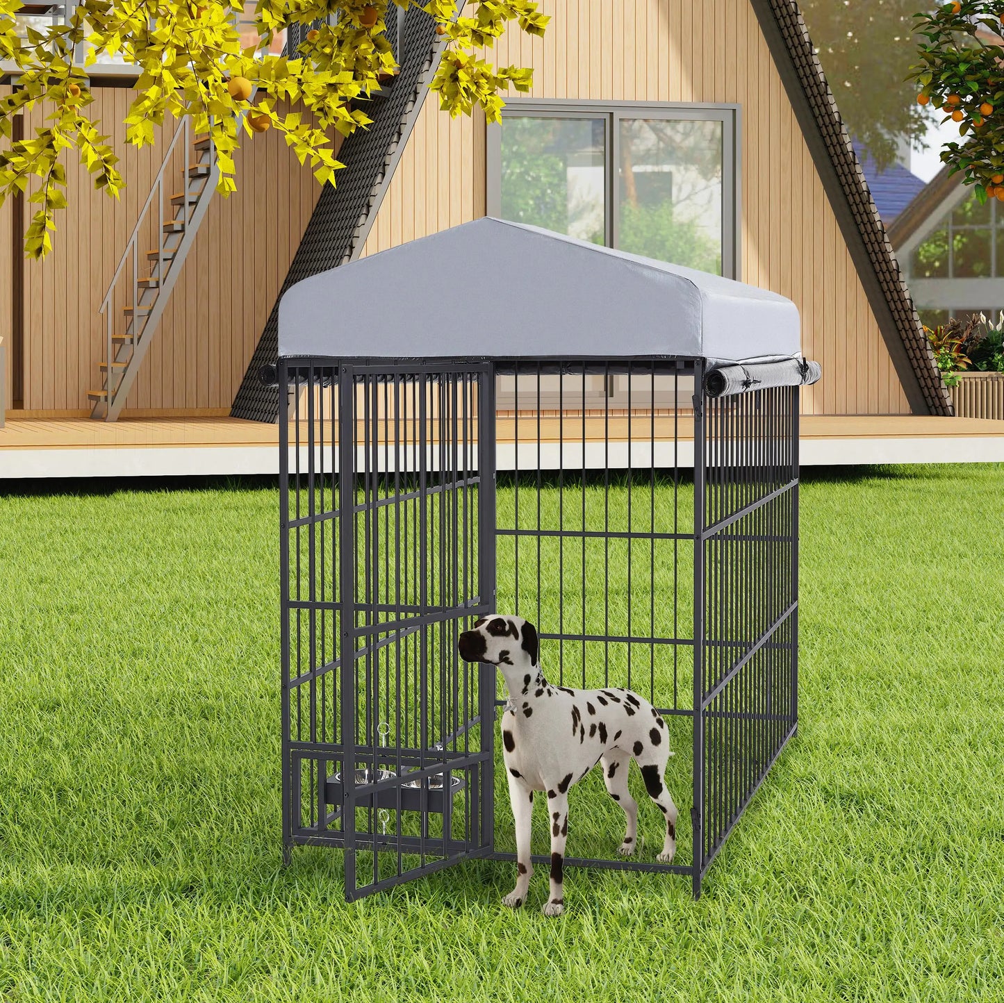 Large Dog Kennel Outdoor Pet Pen Enclosure Metal Coop Fence with Roof Cover