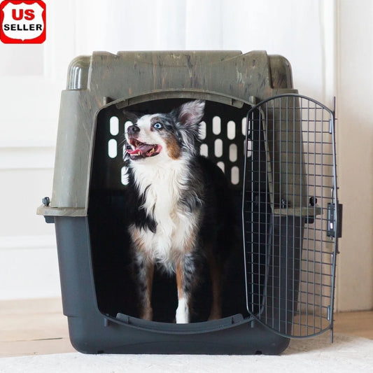 Large Plastic Dog Kennel Outdoor Indoor Pet Carrier Crate 360 Degree Ventilation Dogs 70-90 lbs Portable Travel Dog House