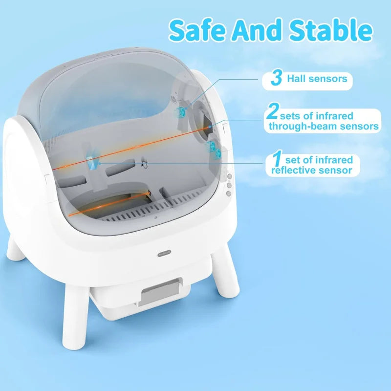 Self Cleaning Cat Litter Box Automatic for Cats with Sensor Low Noise Open Top Design Easy Clean Removable Tray Pet Litter Box
