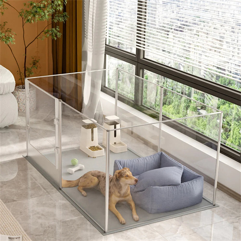Heavy Duty Large Acrylic Dog Playpen Transparent Dog Fence Enclosure Cage Pet Whelping Box with Waterproof Fertility Pad Door