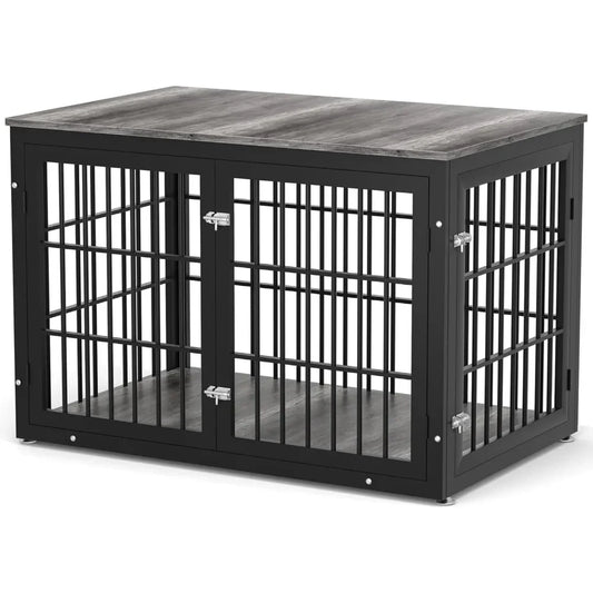 Rustic Heavy Duty Dog Crate Furniture for Extra Large Dogs, Decorative Pet House End Table, Wooden Cage Kennel Furniture Indoor