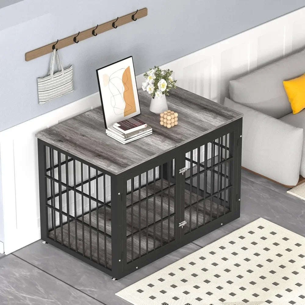 Rustic Heavy Duty Dog Crate Furniture for Extra Large Dogs, Decorative Pet House End Table, Wooden Cage Kennel Furniture Indoor