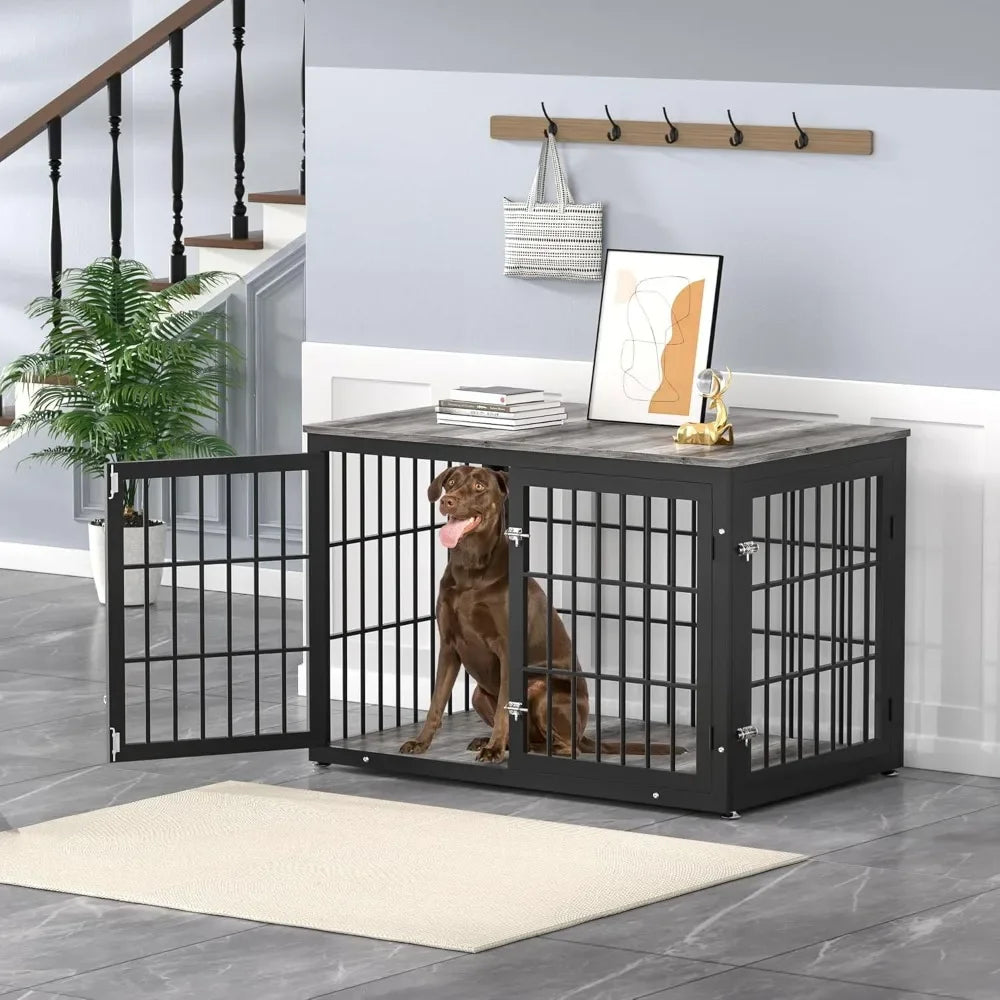 Rustic Heavy Duty Dog Crate Furniture for Extra Large Dogs, Decorative Pet House End Table, Wooden Cage Kennel Furniture Indoor