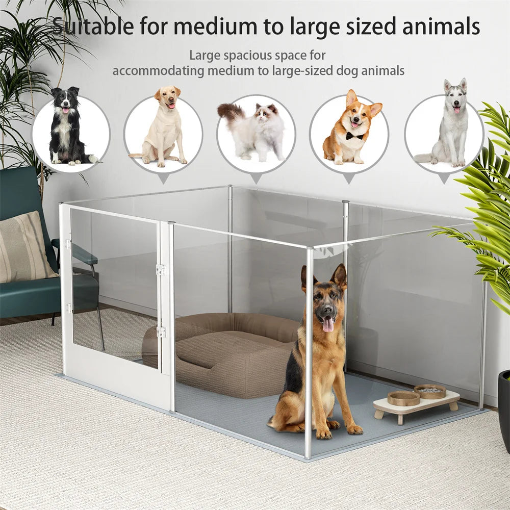 Heavy Duty Large Acrylic Dog Playpen Transparent Dog Fence Enclosure Cage Pet Whelping Box with Waterproof Fertility Pad Door