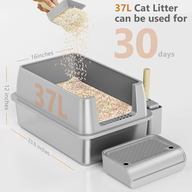 Removable Litter Box for Big/Multiple Cats, High Sides Kitty Litter Pan,Leak-Proof Extra Large Enclosed Litter Pan Easy Clean