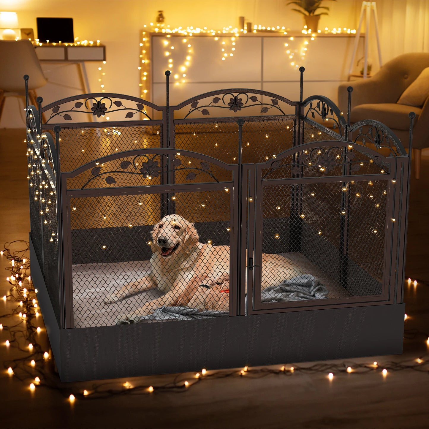 8 Panels Metal Dog Playpen with Fertility Mat and Gate Foldable Heavy Duty Pet Whelping Box Exercise Fence Cage Kennnels