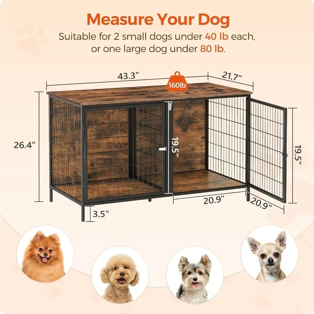 Dog Kennel with Removable Divider, Heavy Sturdy Dog Furniture Style Double Cage for Small Medium Dog, Indoor Pet House End Table