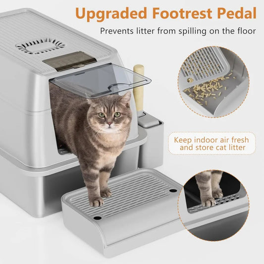 Removable Litter Box for Big/Multiple Cats, High Sides Kitty Litter Pan,Leak-Proof Extra Large Enclosed Litter Pan Easy Clean