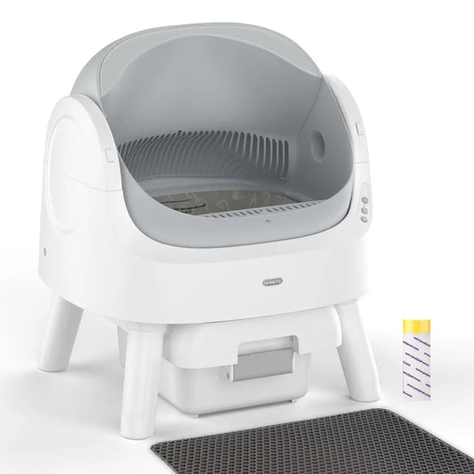 Self Cleaning Cat Litter Box Automatic for Cats with Sensor Low Noise Open Top Design Easy Clean Removable Tray Pet Litter Box