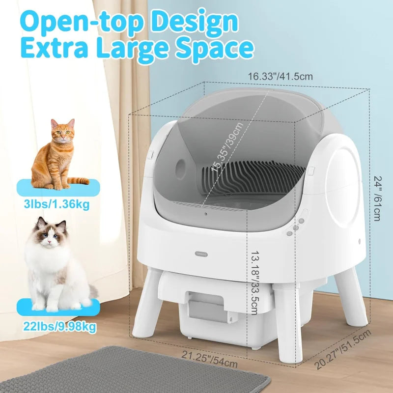 Self Cleaning Cat Litter Box Automatic for Cats with Sensor Low Noise Open Top Design Easy Clean Removable Tray Pet Litter Box