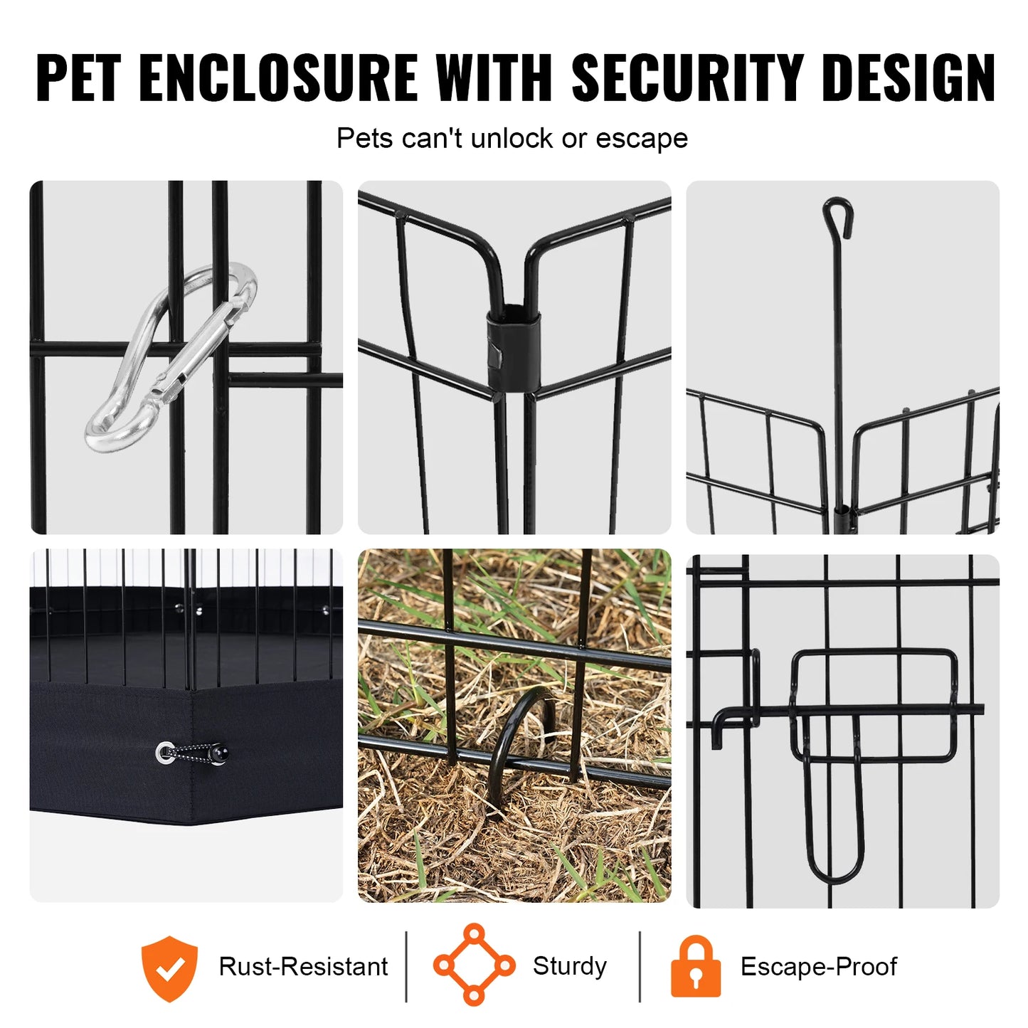 Dog Playpen Panels Foldable Metal Pet Exercise Pen Dog Fence Indoor and Outdoor Pen with Top Cover and Bottom Pad for Dogs