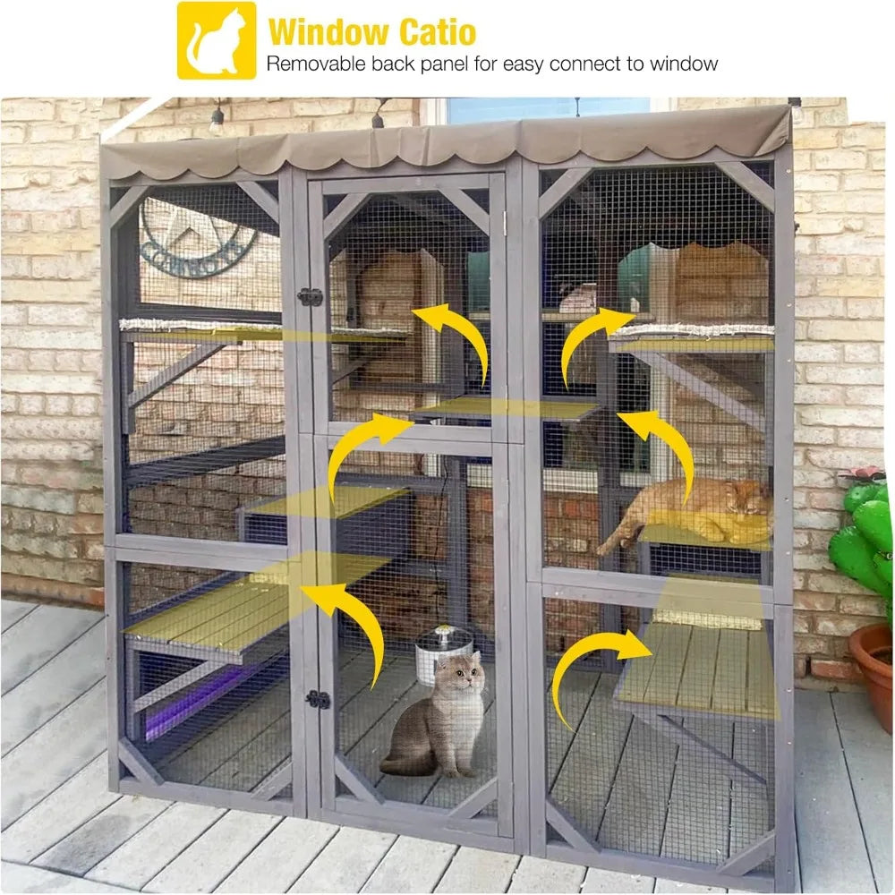 Cat House Outdoor Catio Kitty Enclosure with Super Large Enter Door,Small House, Wooden Cat Cage Condo