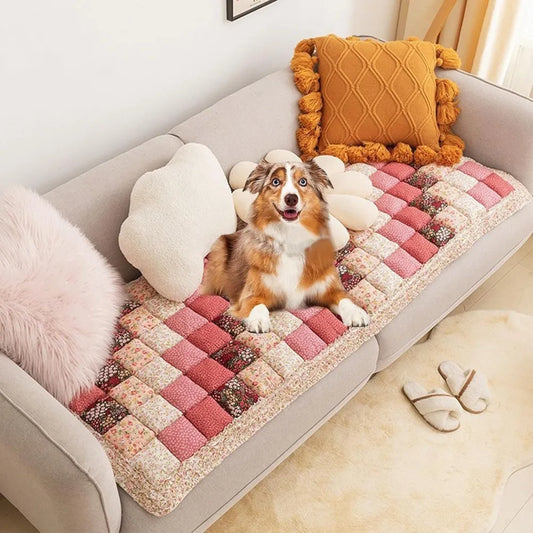 Washable Cotton Quilted Large Pet Mat Bed Couch Cover, Funny Soft Furniture Protective Cover for Dog Cat Floor Non-Slip Blankets