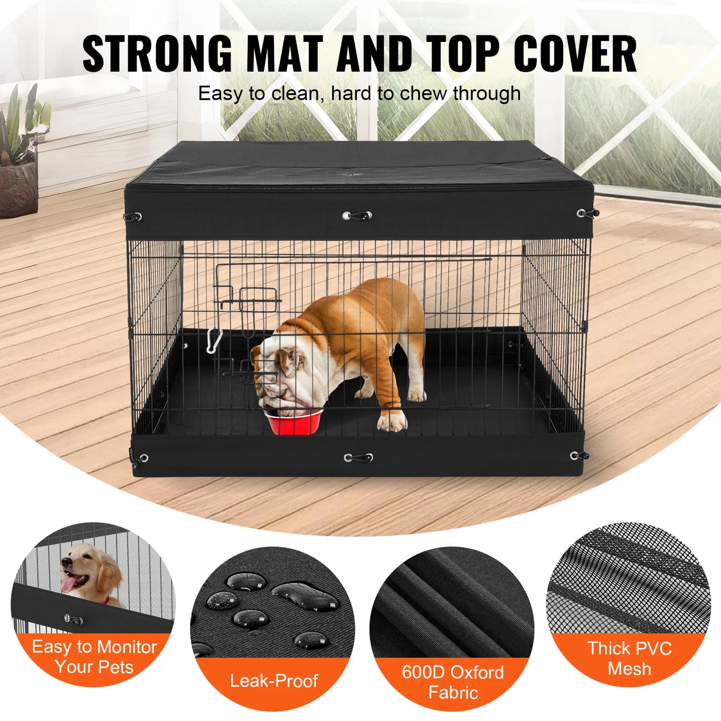 Dog Playpen Panels Foldable Metal Pet Exercise Pen Dog Fence Indoor and Outdoor Pen with Top Cover and Bottom Pad for Dogs