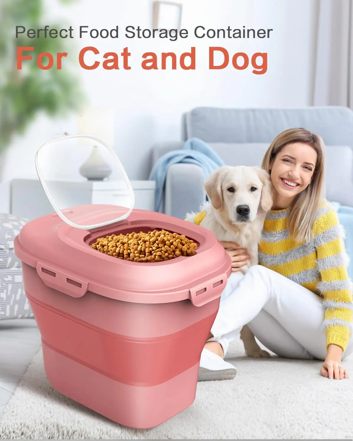 Dog Food Storage Container - Collapsible Dog Food Container with Airtight Lids, Moisture-Proof Pet Food Storage Container
