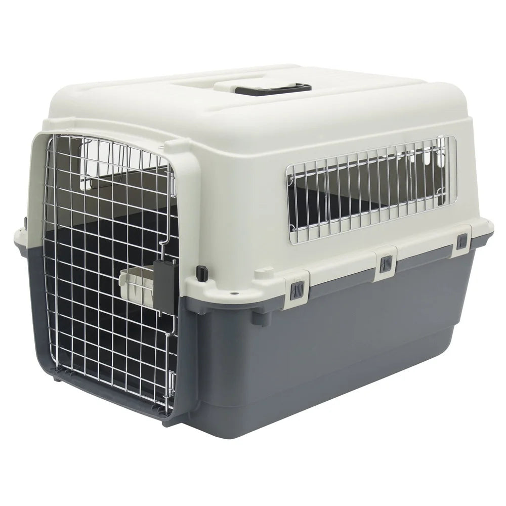IATA Approved Plastic Dog Kennel Travel Crate Durable Easy Assemble Medium Size Pet Carrier with Metal Hardware and Wheels
