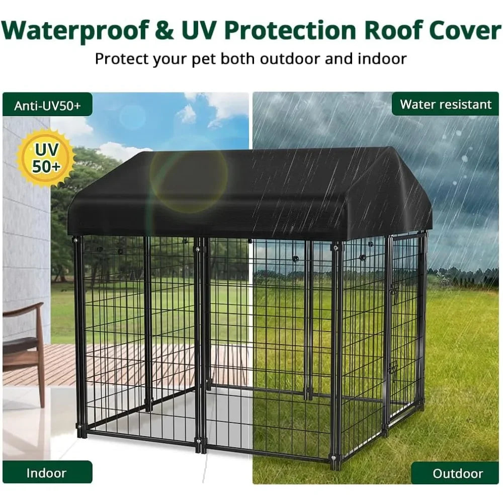 Dog Kennel Outdoor, Dog House Roof Waterproof Cover for Medium to Small Dog Outside,Pet Enclosures Crate Cage Playpen Run Indoor