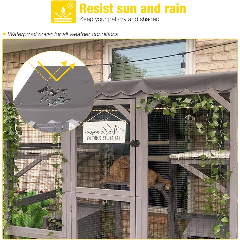 Cat House Outdoor Catio Kitty Enclosure with Super Large Enter Door,Small House, Wooden Cat Cage Condo