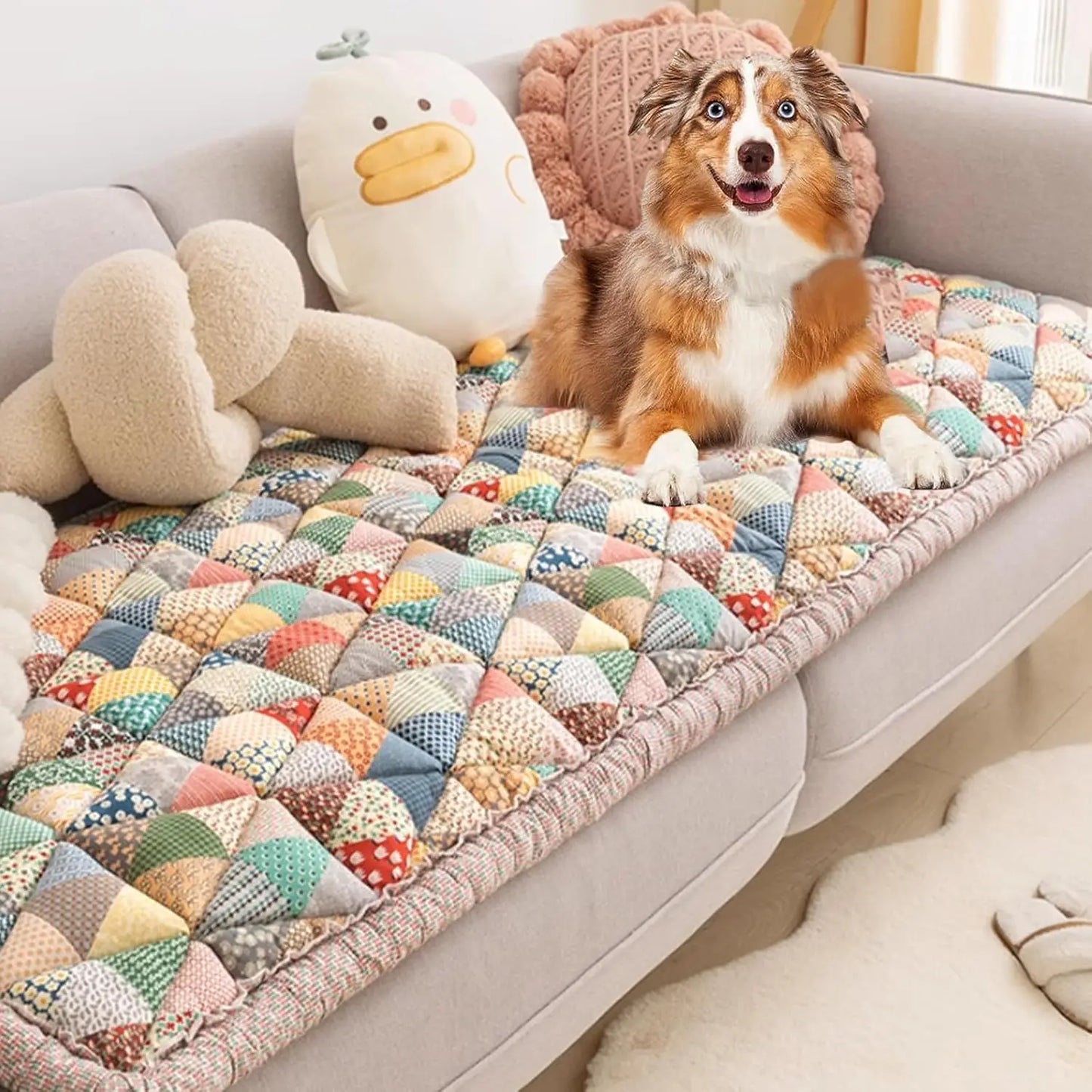 Washable Cotton Quilted Large Pet Mat Bed Couch Cover, Funny Soft Furniture Protective Cover for Dog Cat Floor Non-Slip Blankets