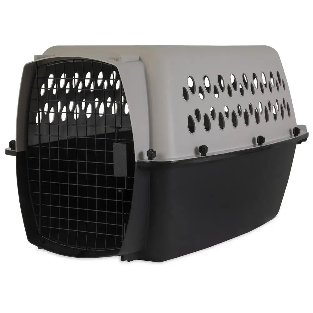 Pet Kennel S/M 26" Plastic Travel Carrier Dogs 15-25 lb Grey Portable & Easy to Assemble Airline Friendly Sturdy & Durable