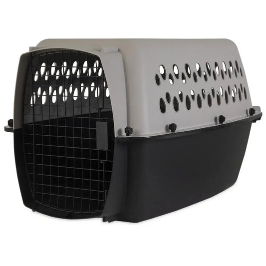 Pet Kennel S/M 26" Plastic Travel Carrier Dogs 15-25 lb Grey Portable & Easy to Assemble Airline Friendly Sturdy & Durable