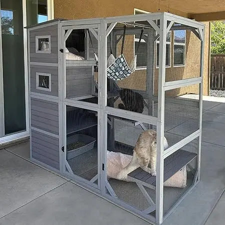 Large Catio Kitty House wih 4 Tiers Cat House for Outdoor Cats Waterproof roof Cat Enclosures,77 Inch