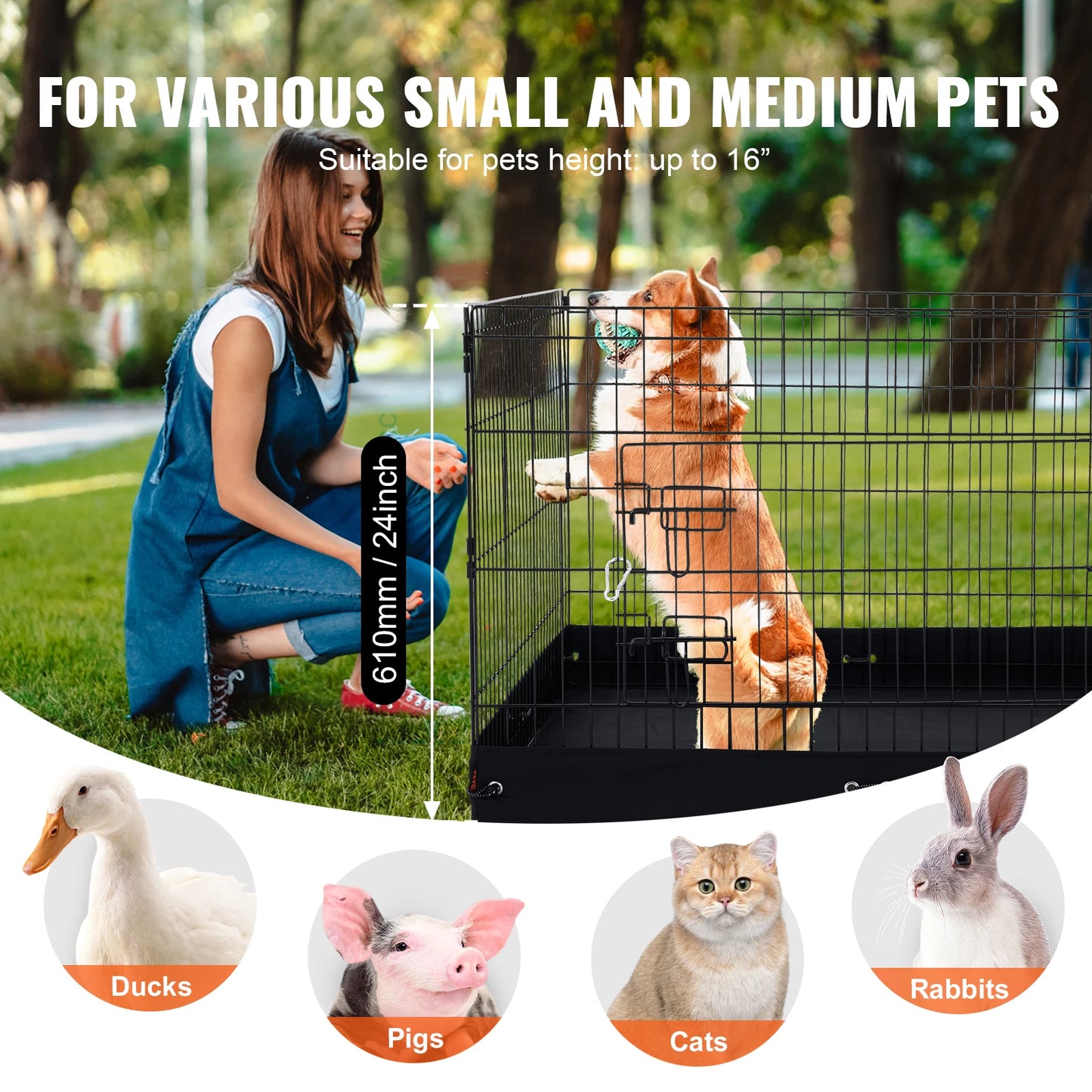 Dog Playpen Panels Foldable Metal Pet Exercise Pen Dog Fence Indoor and Outdoor Pen with Top Cover and Bottom Pad for Dogs