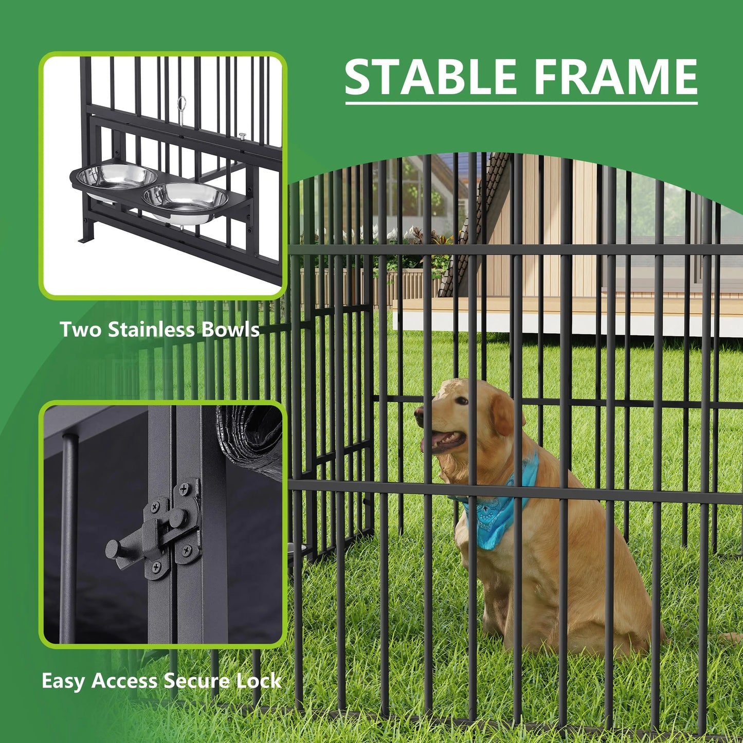 Large Dog Kennel Outdoor Pet Pen Enclosure Metal Coop Fence with Roof Cover