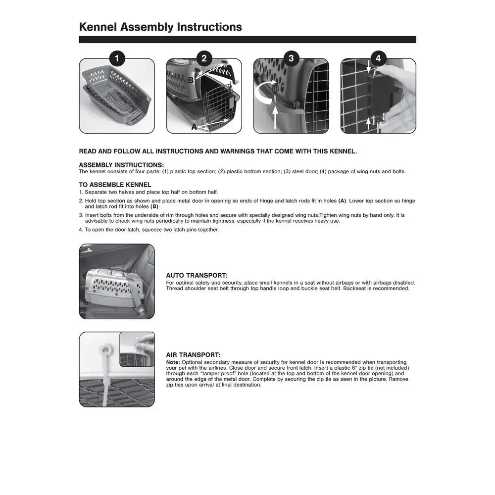 Pet Kennel S/M 26" Plastic Travel Carrier Dogs 15-25 lb Grey Portable & Easy to Assemble Airline Friendly Sturdy & Durable