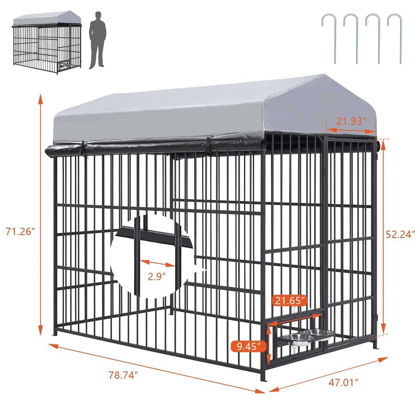 Large Dog Kennel Outdoor Pet Pen Enclosure Metal Coop Fence with Roof Cover
